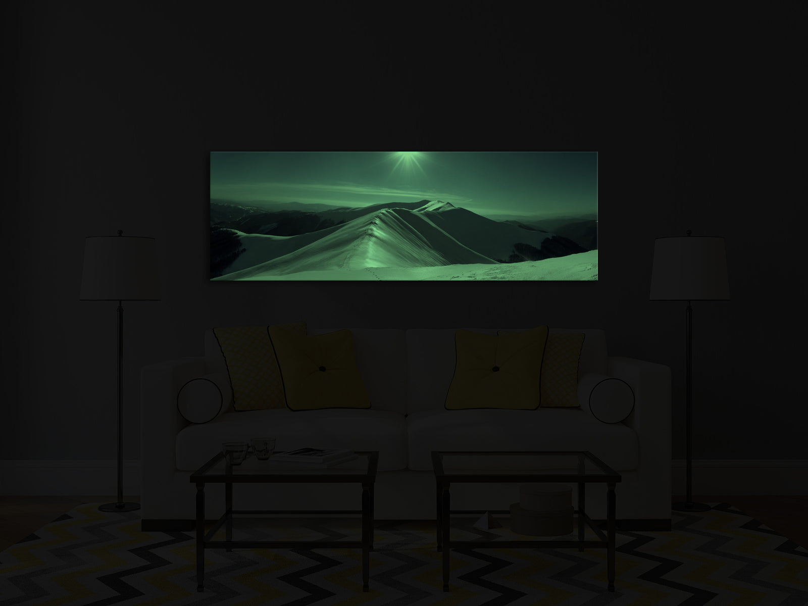 Landscapes No. 128, glowing in a room at night