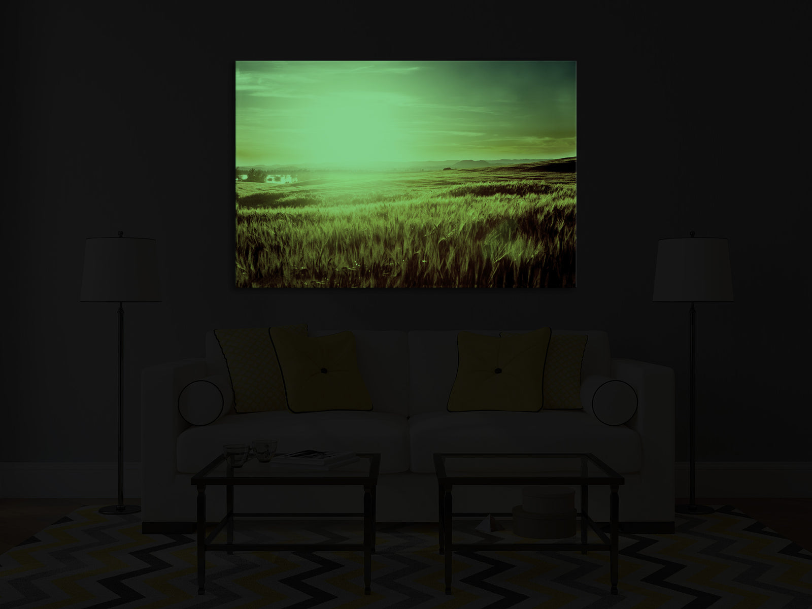 Landscapes No. 129, glowing in a room at night