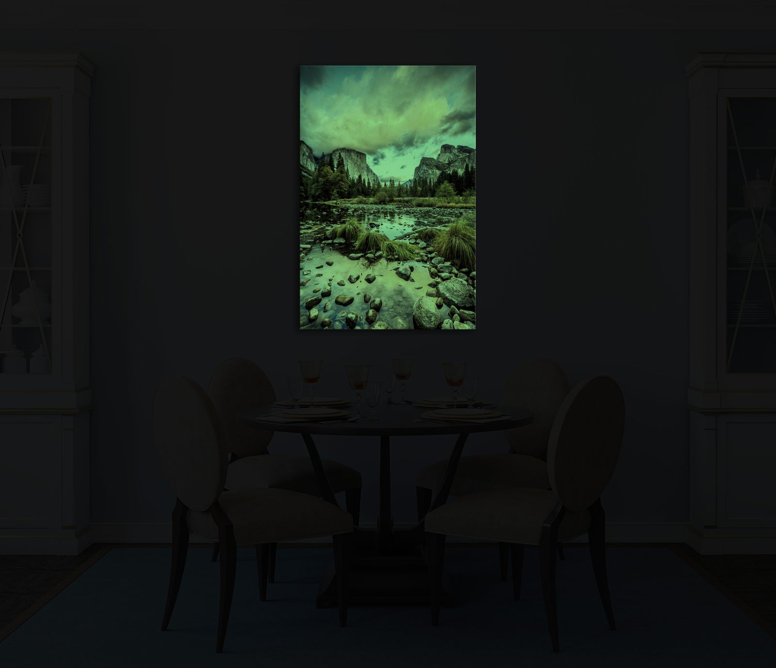 Landscapes No. 131, glowing in a room at night