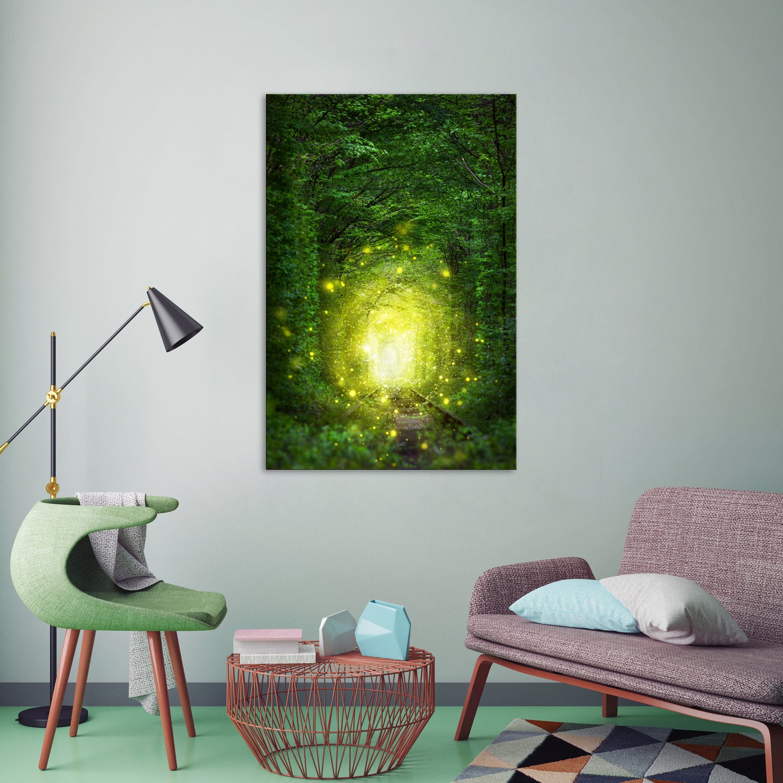 Landscapes No. 136, shown framed in a room by day