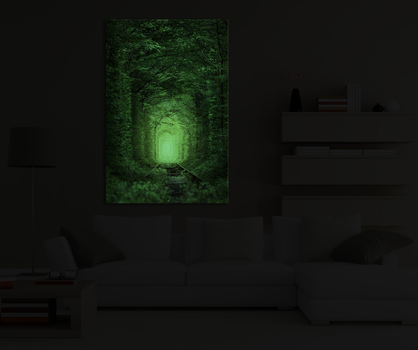 Landscapes No. 137, glowing in a room at night