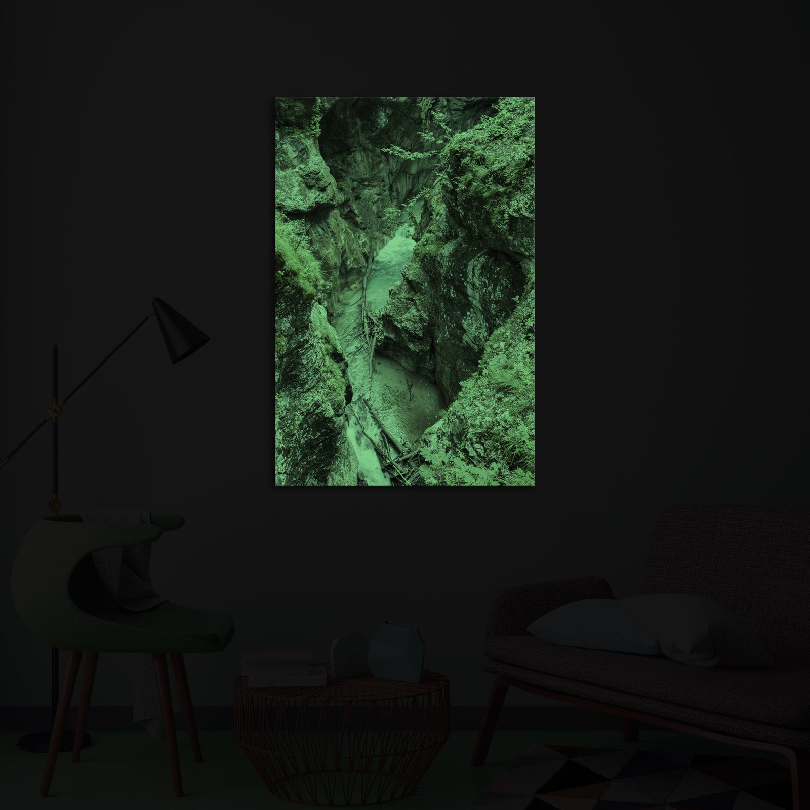 Landscapes No. 139, glowing in a room at night
