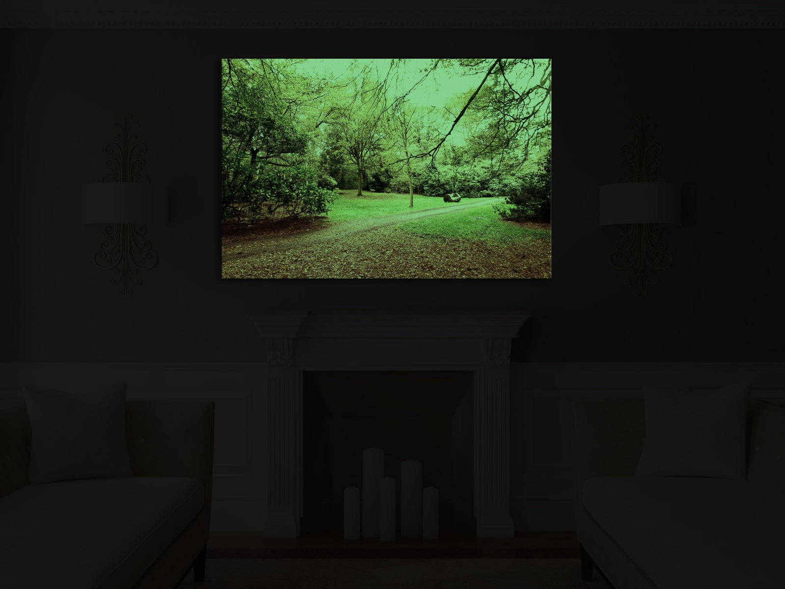 Landscapes No. 142, glowing in a room at night