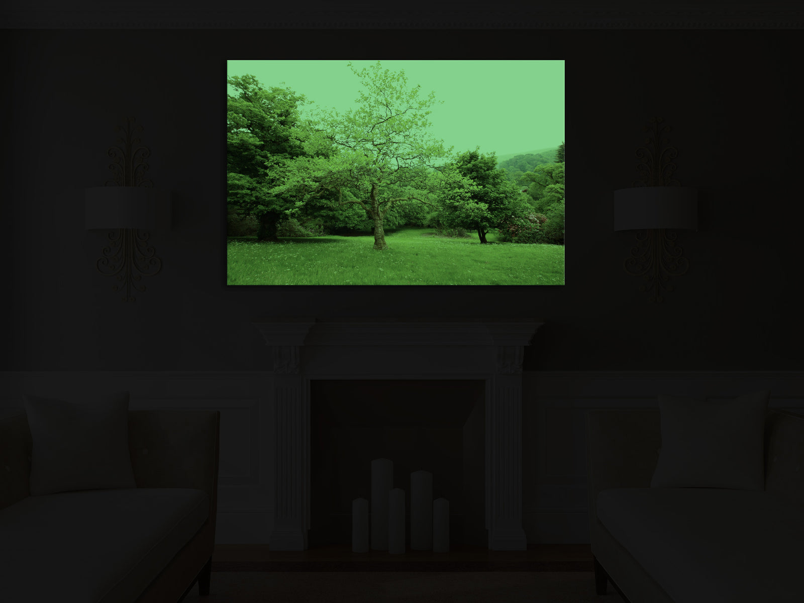 Landscapes No. 144, glowing in a room at night