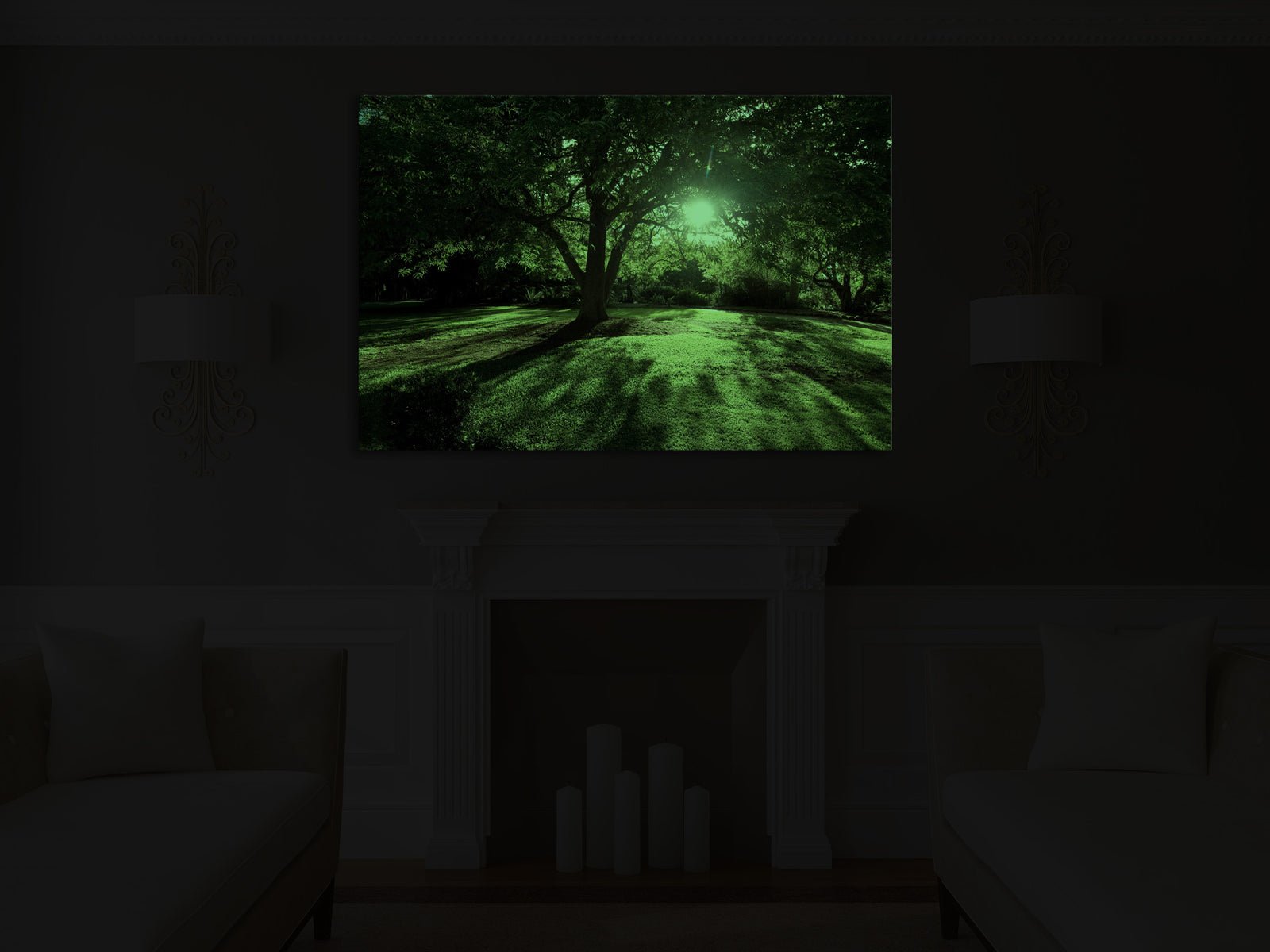 Landscapes No. 145, glowing in a room at night