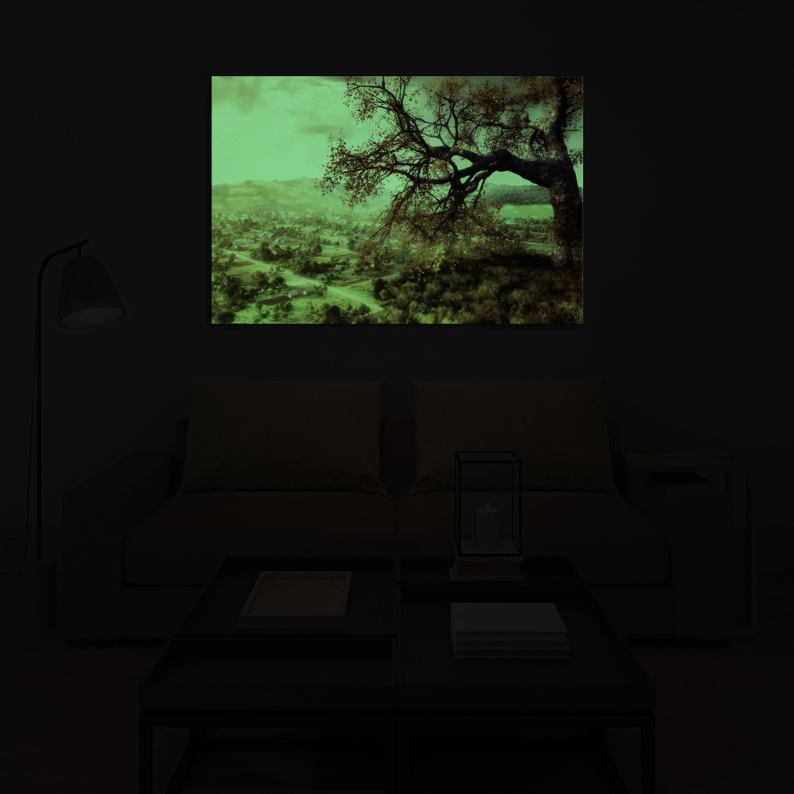 Landscapes No. 146, glowing in a room at night
