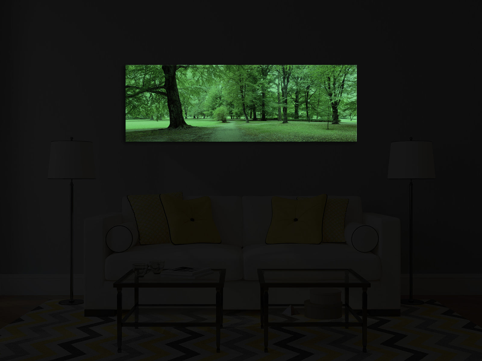 Landscapes No. 147, glowing in a room at night