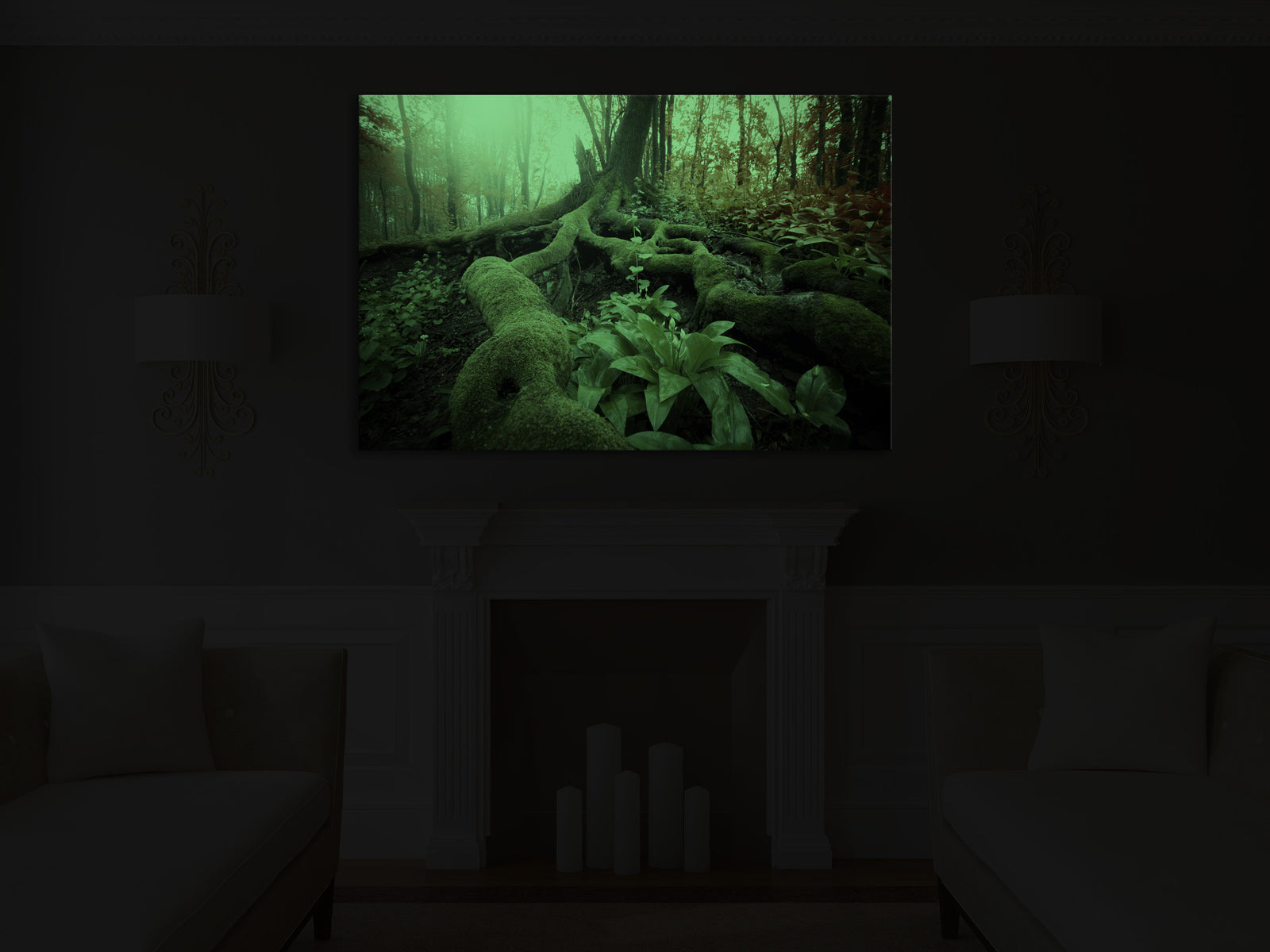 Landscapes No. 150, glowing in a room at night