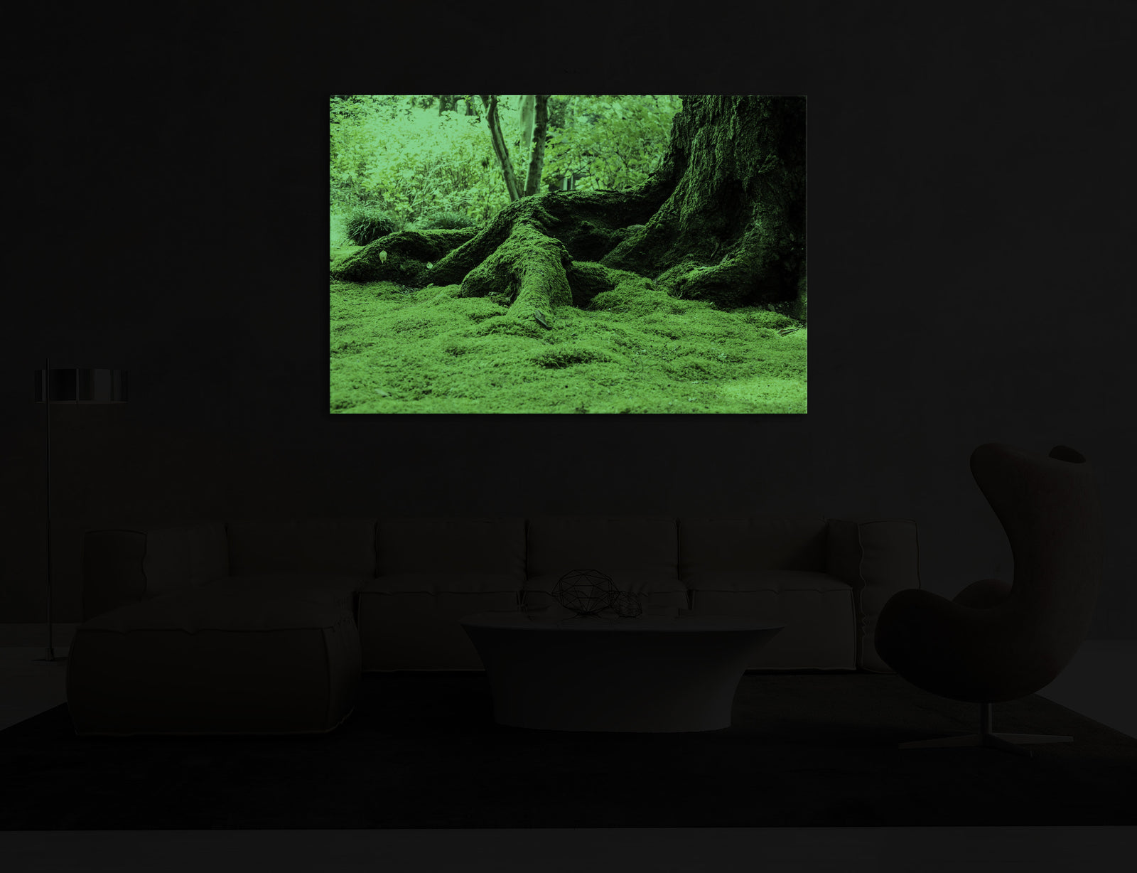 Landscapes No. 153, glowing in a room at night