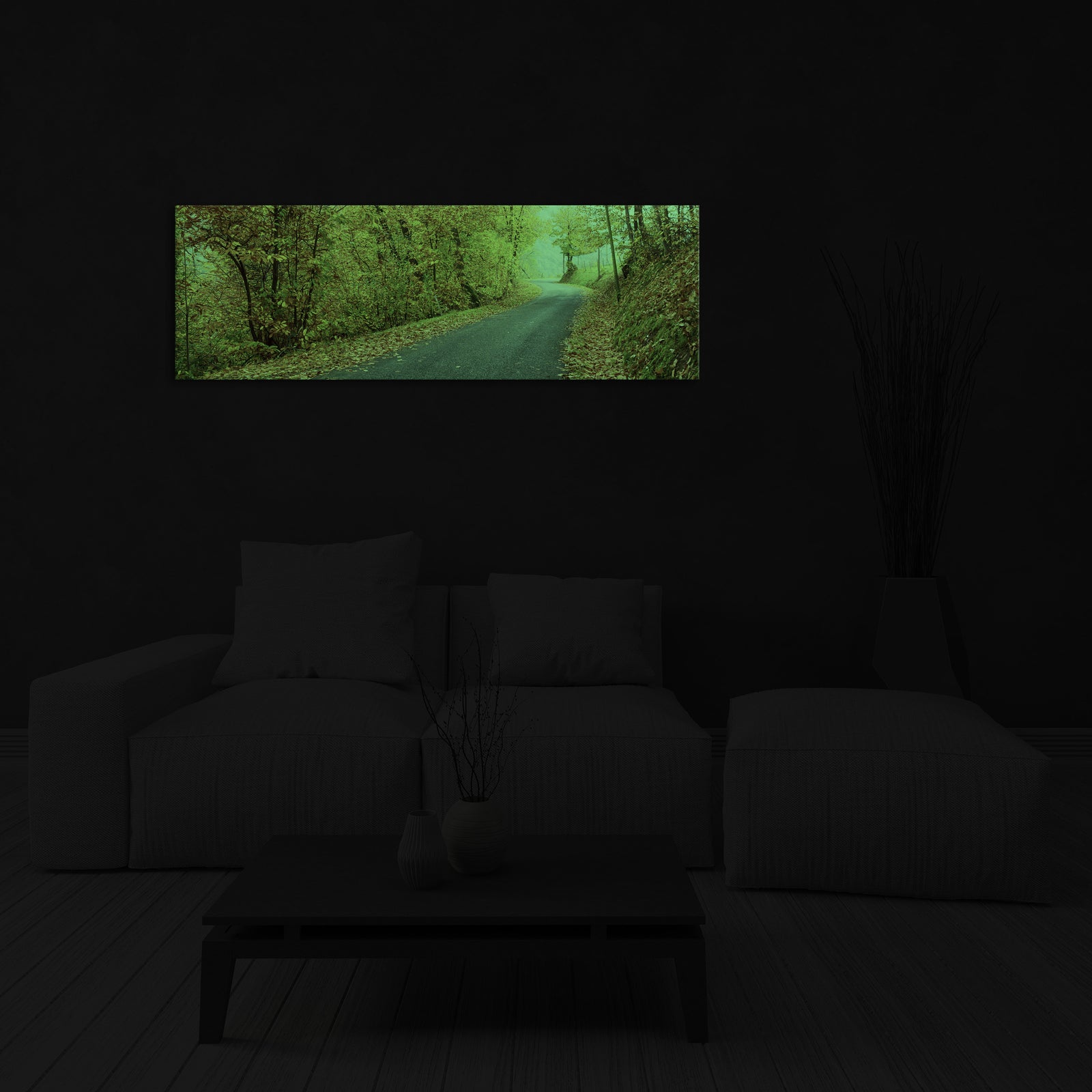 Landscapes No. 157, glowing in a room at night