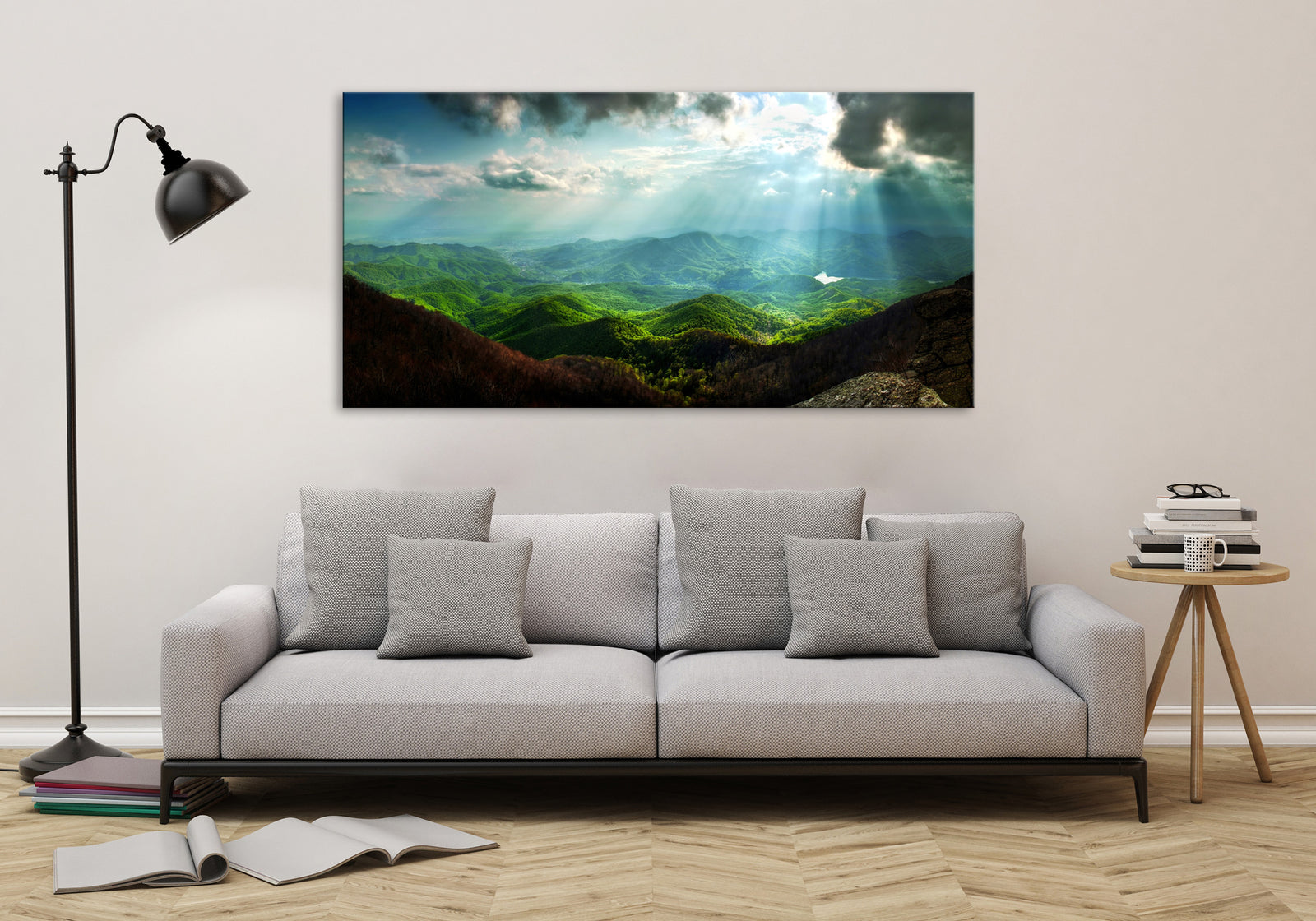 Landscapes No. 158, shown framed in a room by day