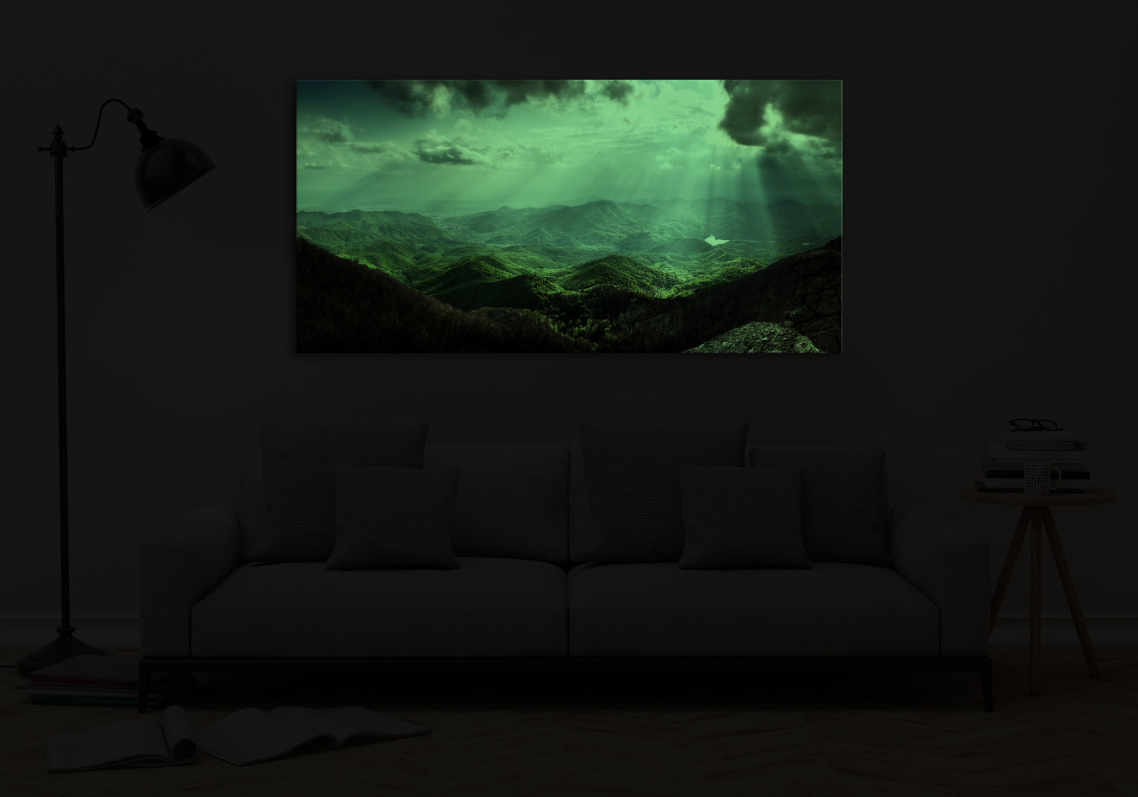 Landscapes No. 158, glowing in a room at night