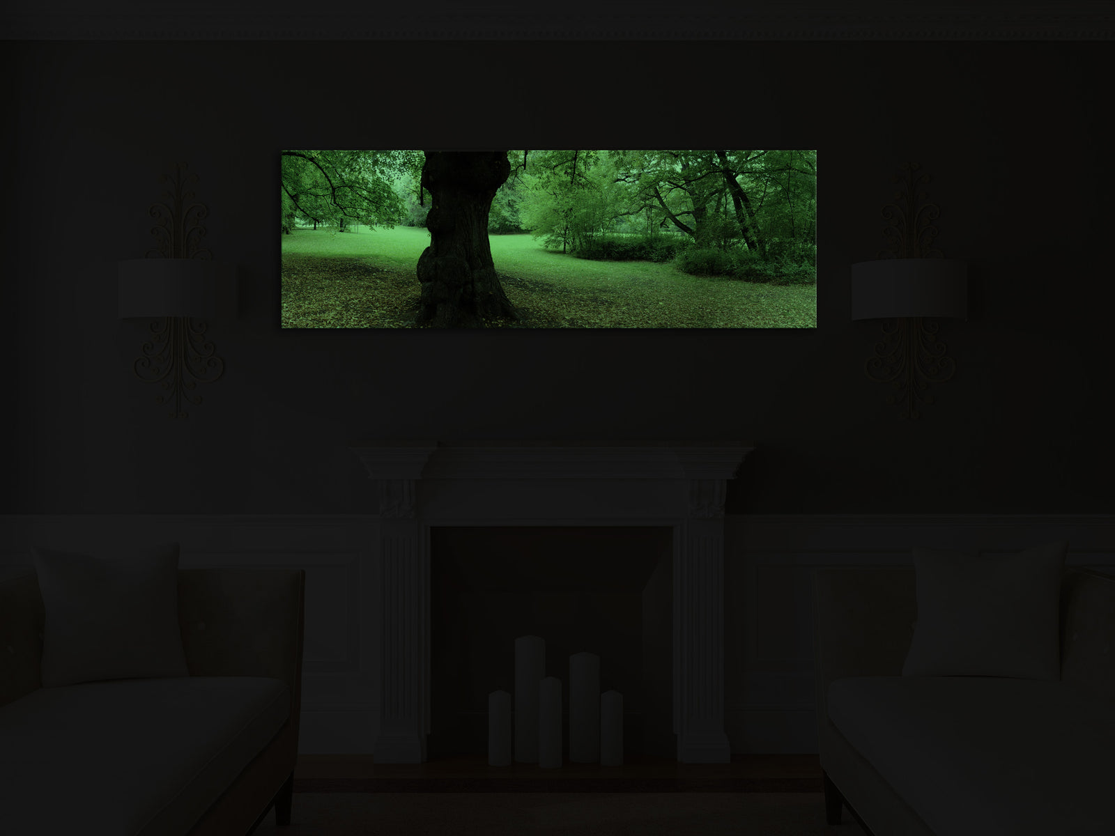 Landscapes No. 160, glowing in a room at night