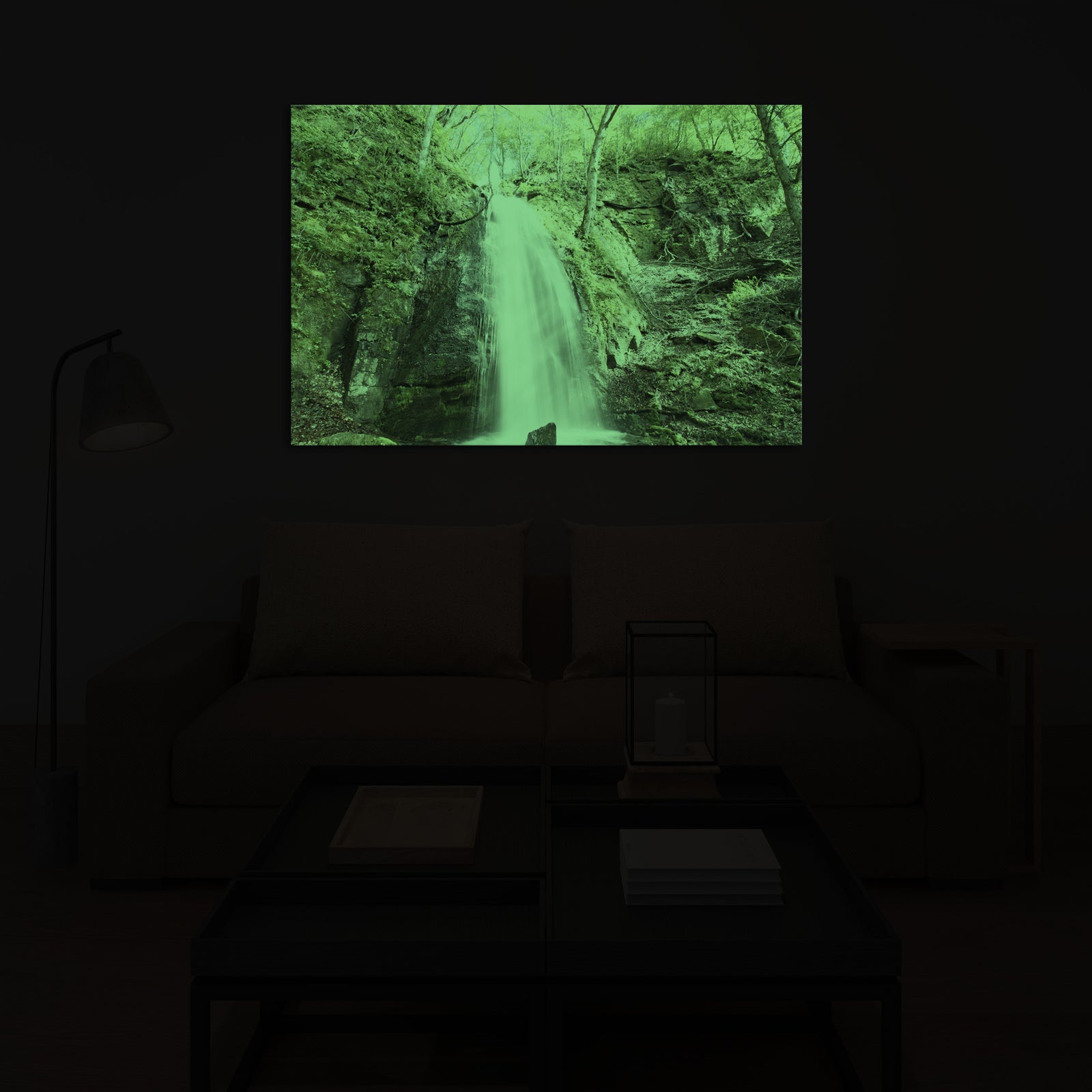 Landscapes No. 163, glowing in a room at night