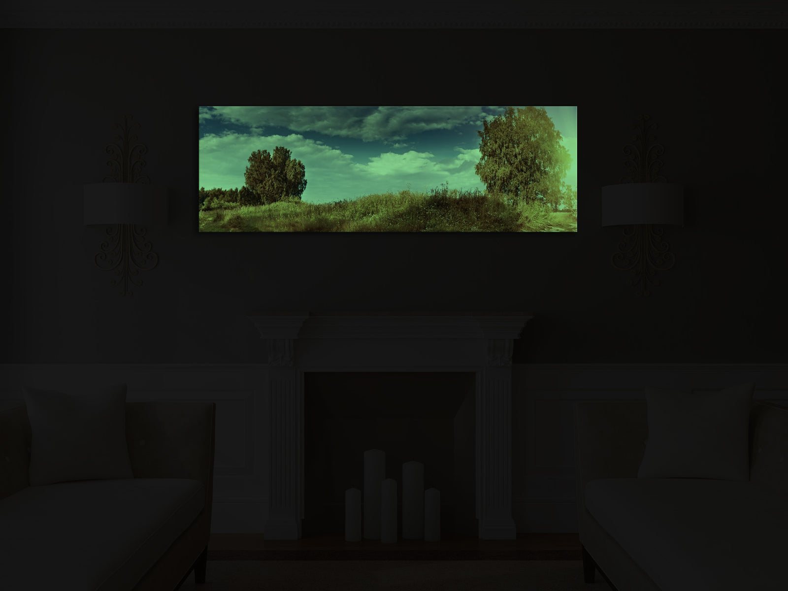 Landscapes No. 166, glowing in a room at night