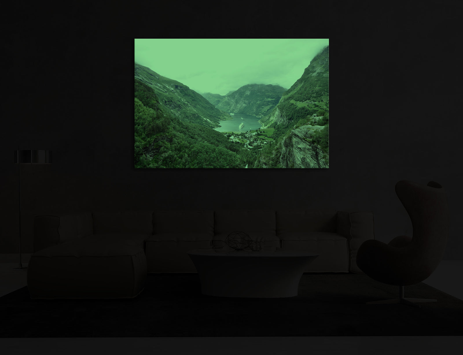 Landscapes No. 167, glowing in a room at night