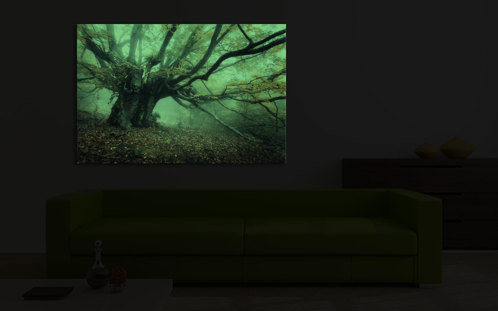 Landscapes No. 168, glowing in a room at night
