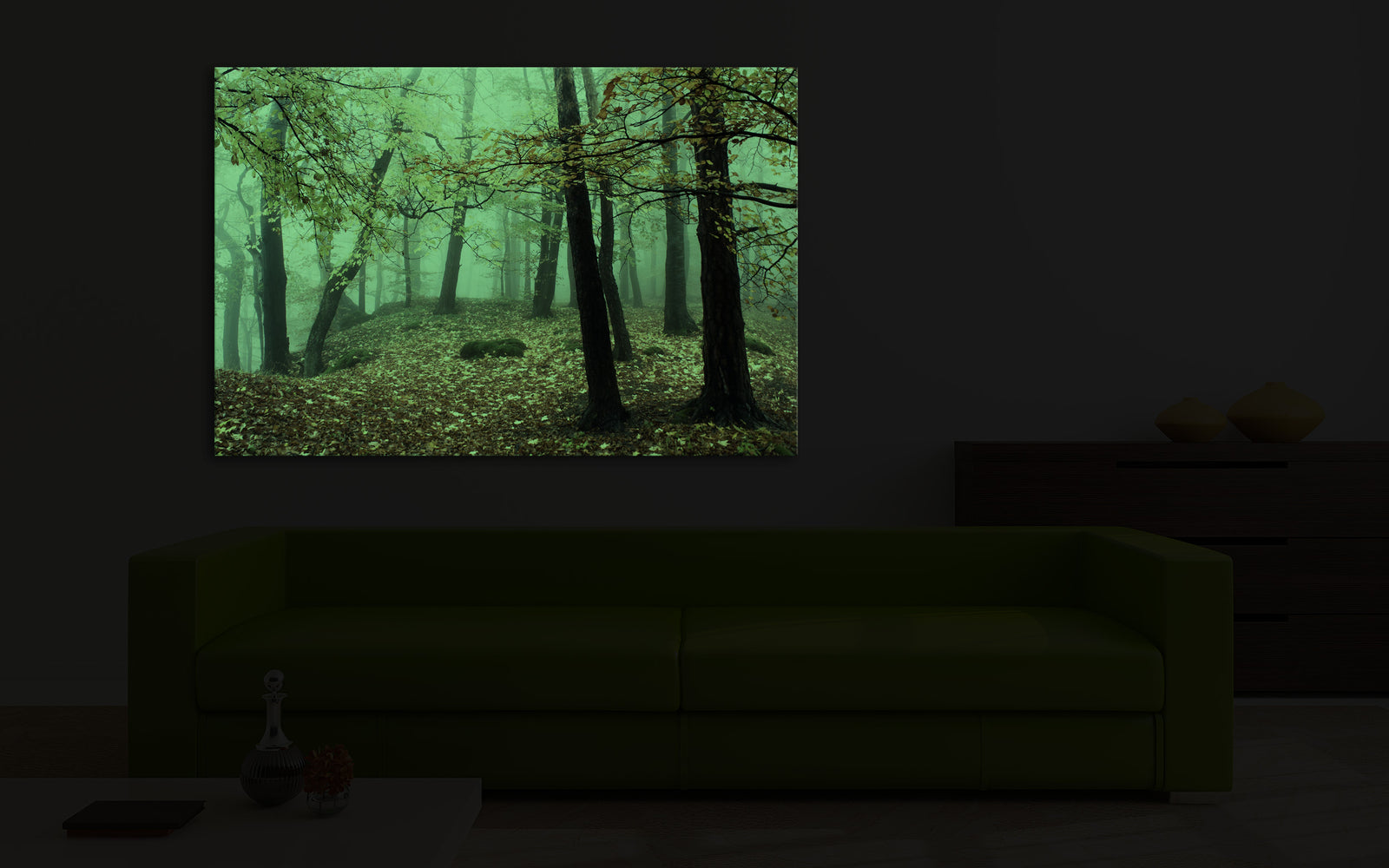 Landscapes No. 171, glowing in a room at night