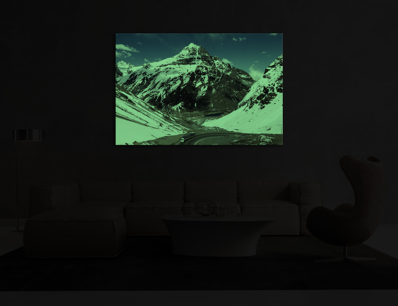 Landscapes No. 172, glowing in a room at night