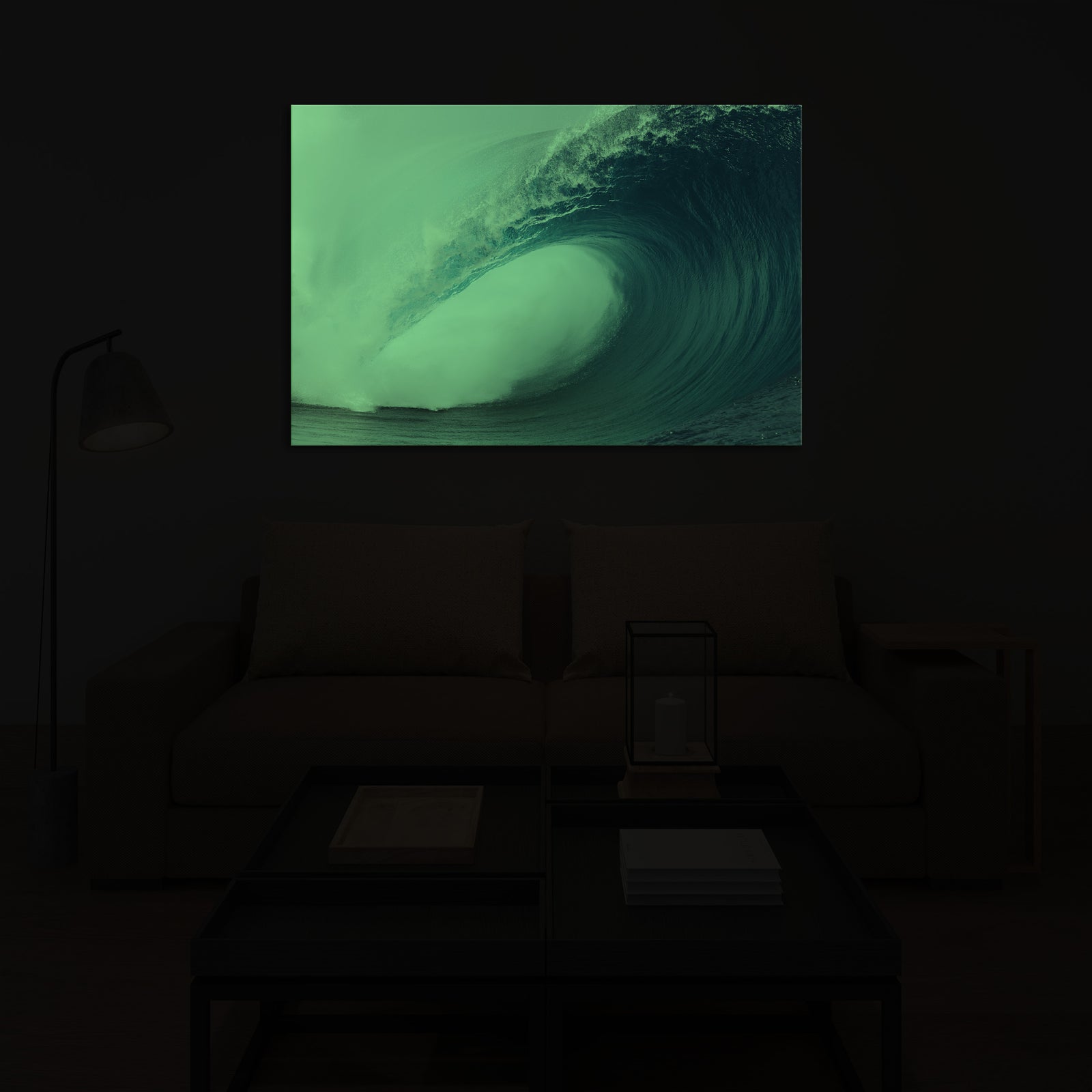 Landscapes No. 173, glowing in a room at night