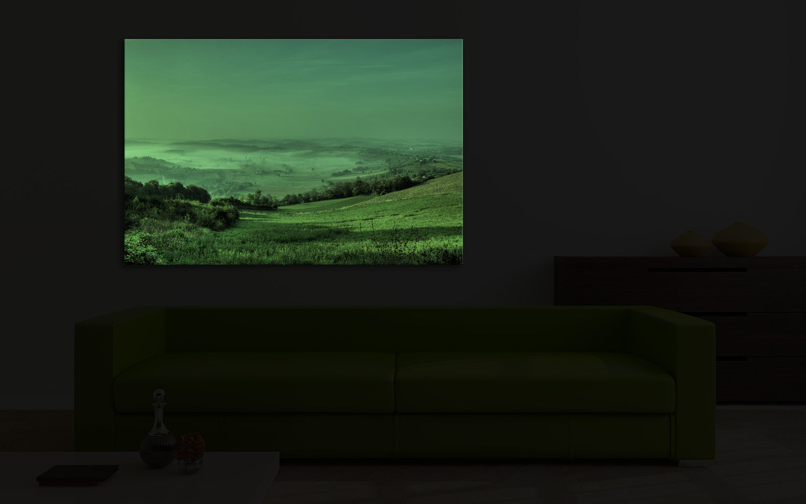 Landscapes No. 174, glowing in a room at night