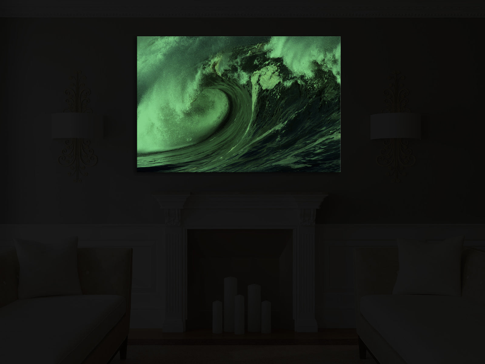 Landscapes No. 175, glowing in a room at night
