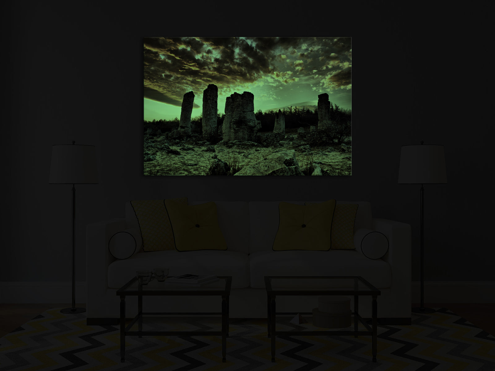 Landscapes No. 176, glowing in a room at night