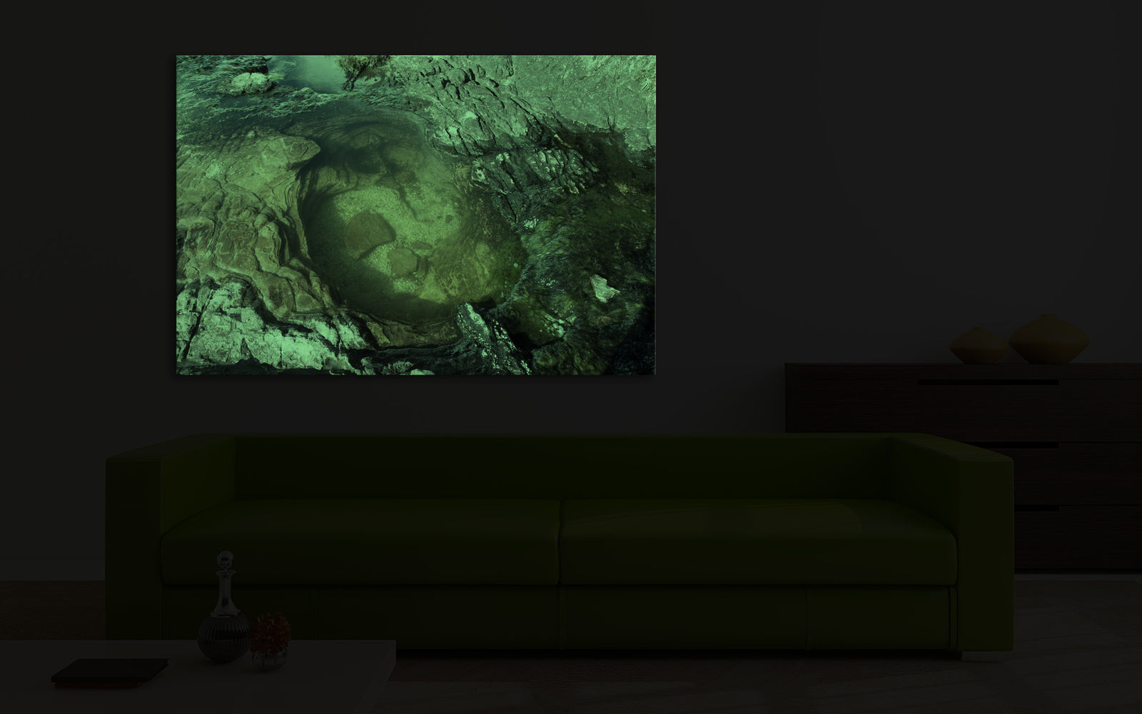 Landscapes No. 177, glowing in a room at night