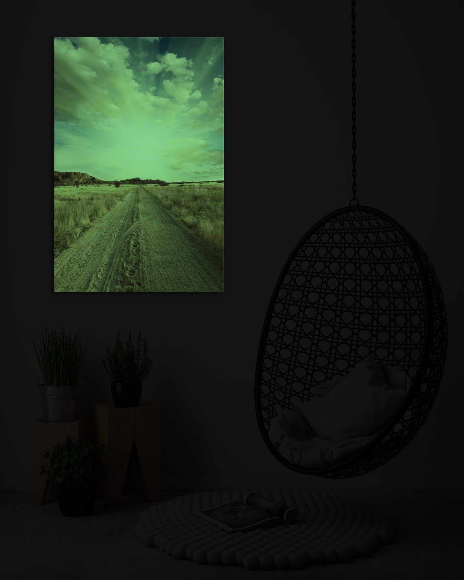 Landscapes No. 180, glowing in a room at night