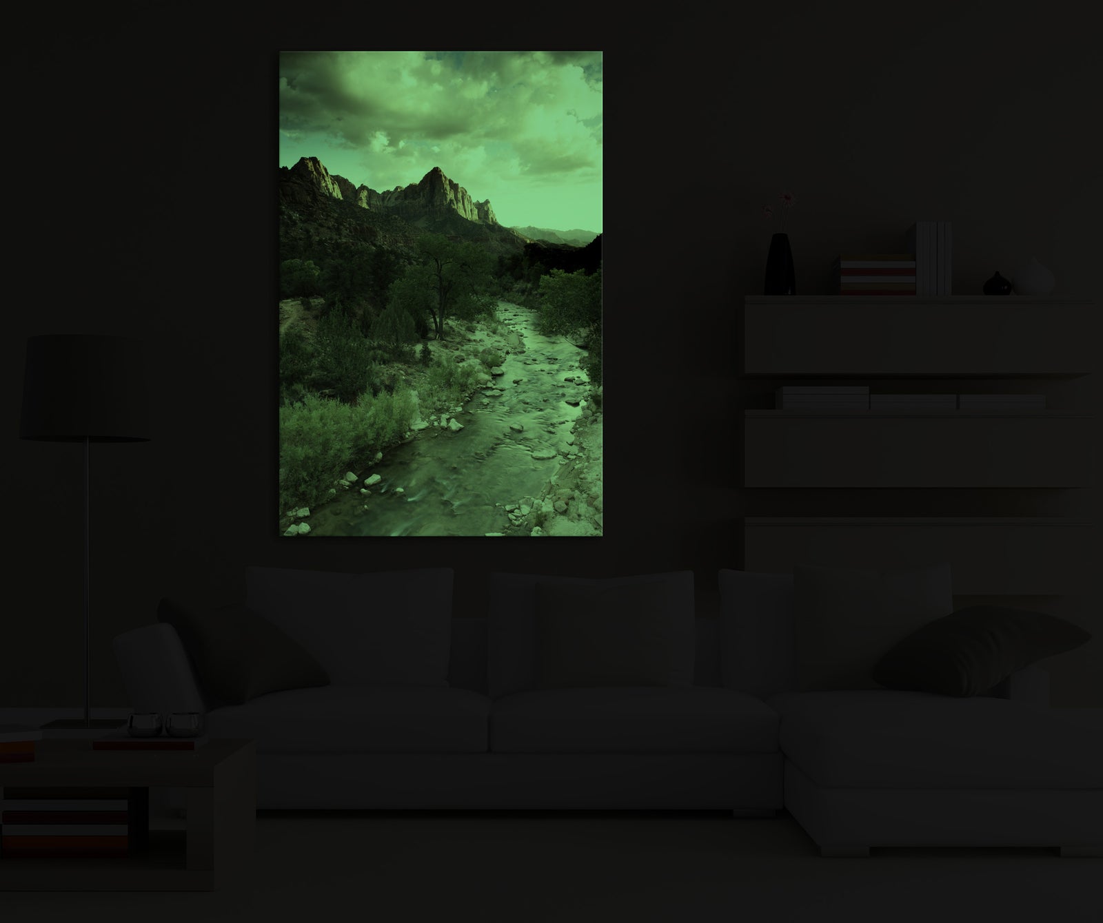 Landscapes No. 181, glowing in a room at night