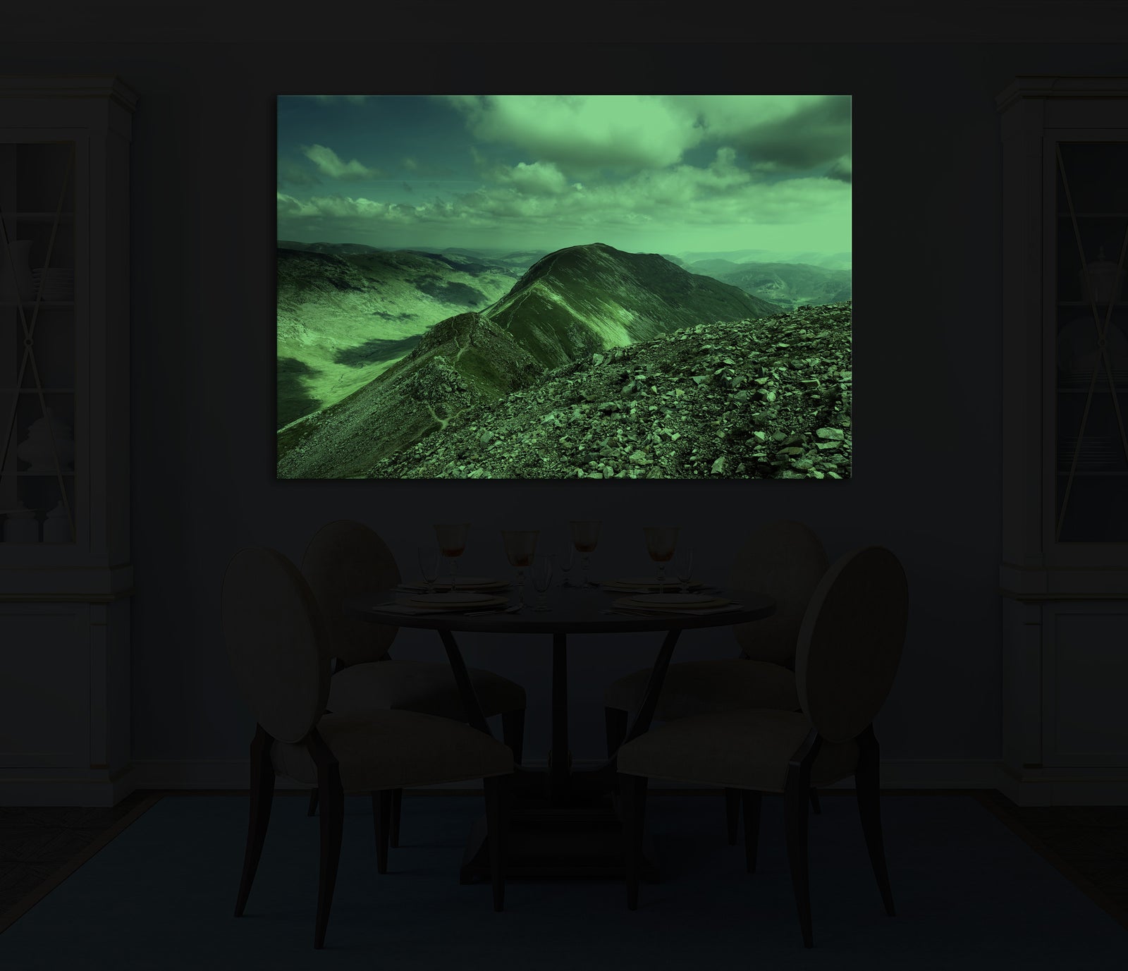 Landscapes No. 183, glowing in a room at night