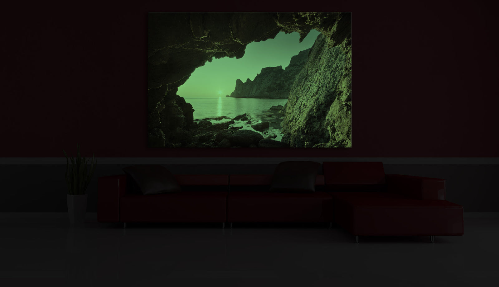 Landscapes No. 185, glowing in a room at night