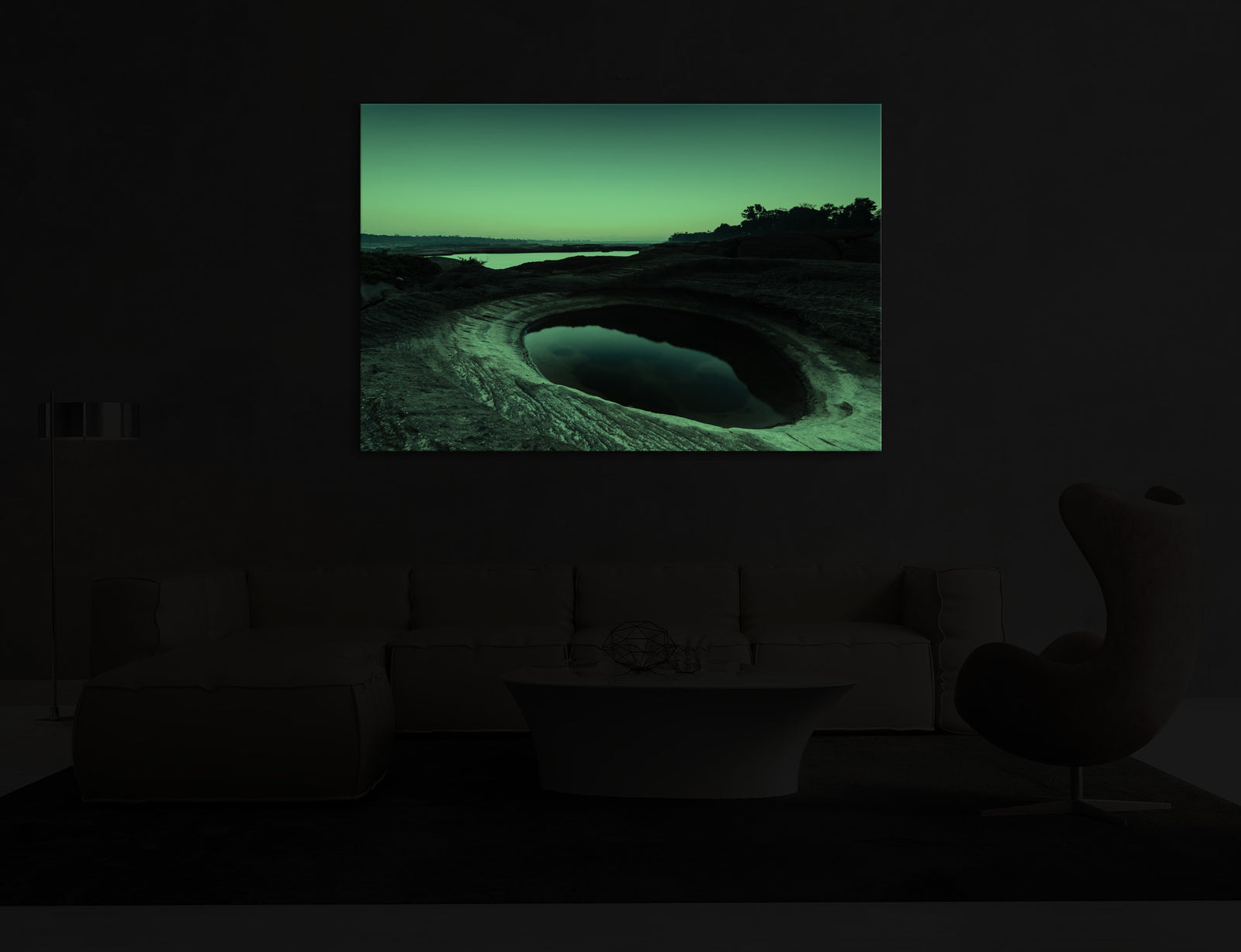 Landscapes No. 187, glowing in a room at night