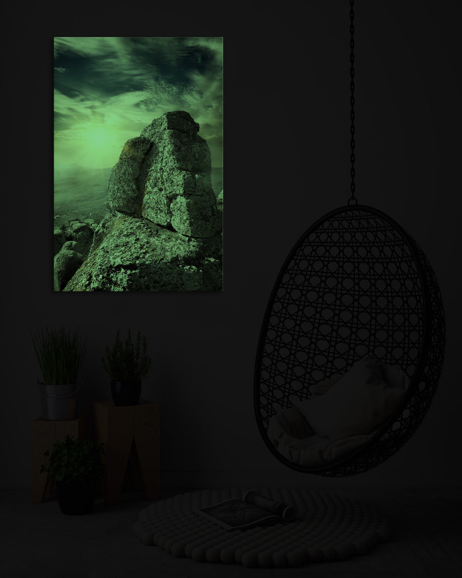 Landscapes No. 189, glowing in a room at night