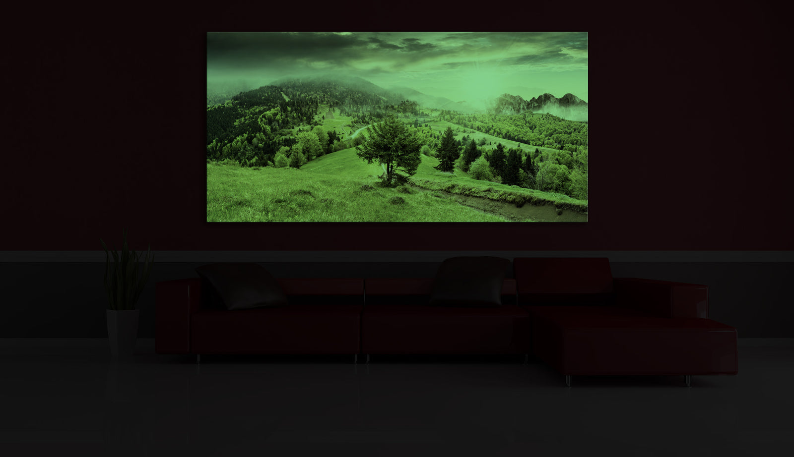 Landscapes No. 190, glowing in a room at night