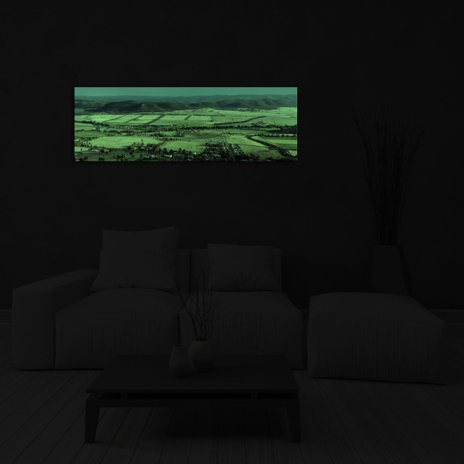 Landscapes No. 193, glowing in a room at night