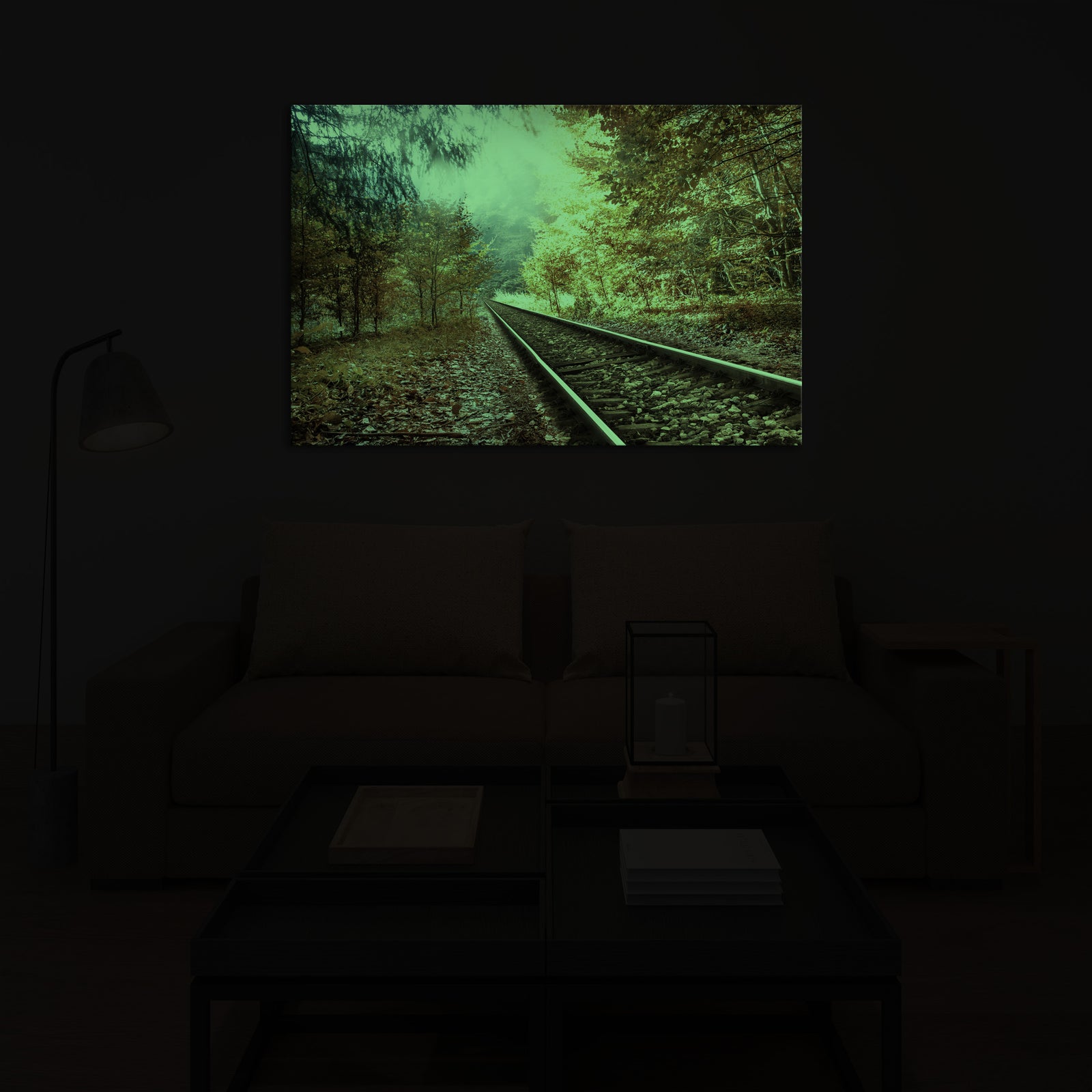 Landscapes No. 196, glowing in a room at night