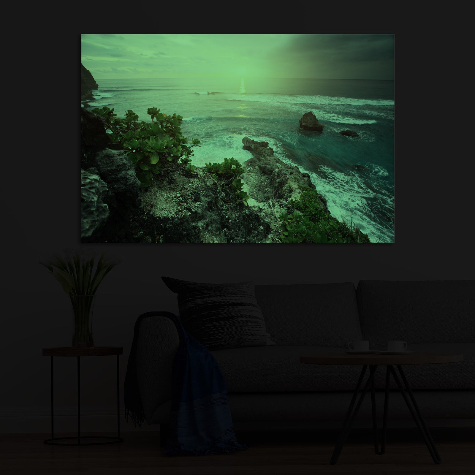 Landscapes No. 197, glowing in a room at night