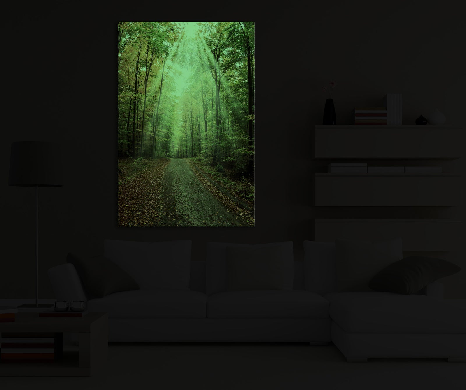 Landscapes No. 198, glowing in a room at night