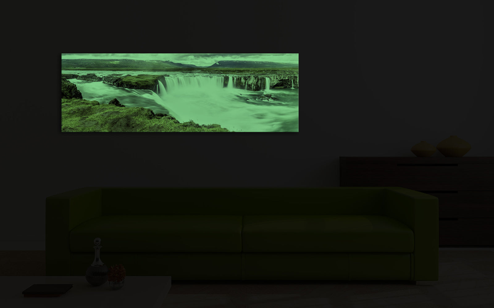 Landscapes No. 200, glowing in a room at night