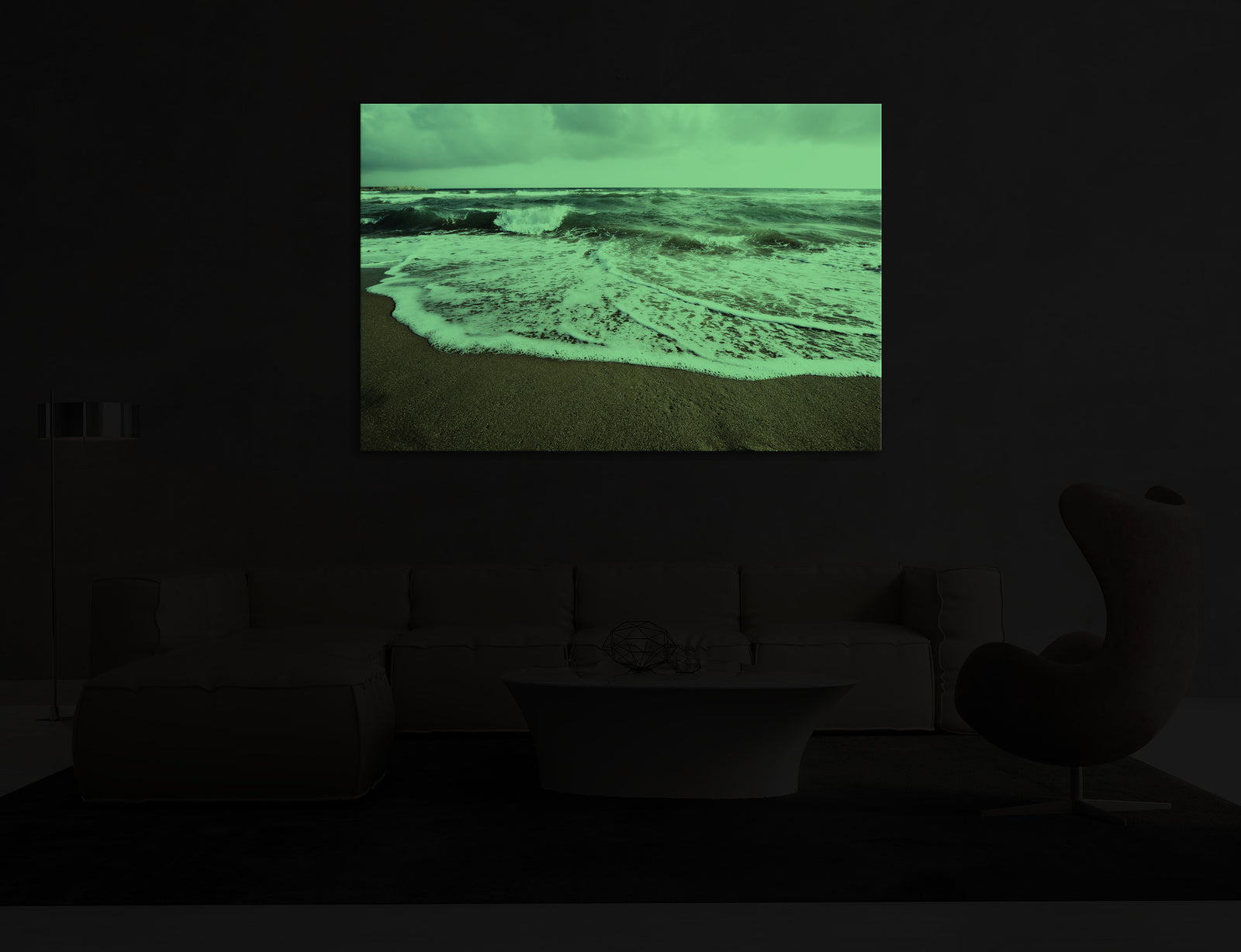 Landscapes No. 201, glowing in a room at night