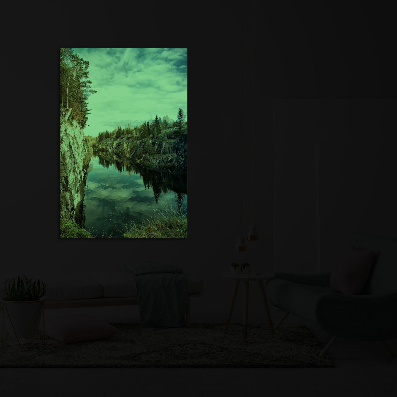 Landscapes No. 202, glowing in a room at night