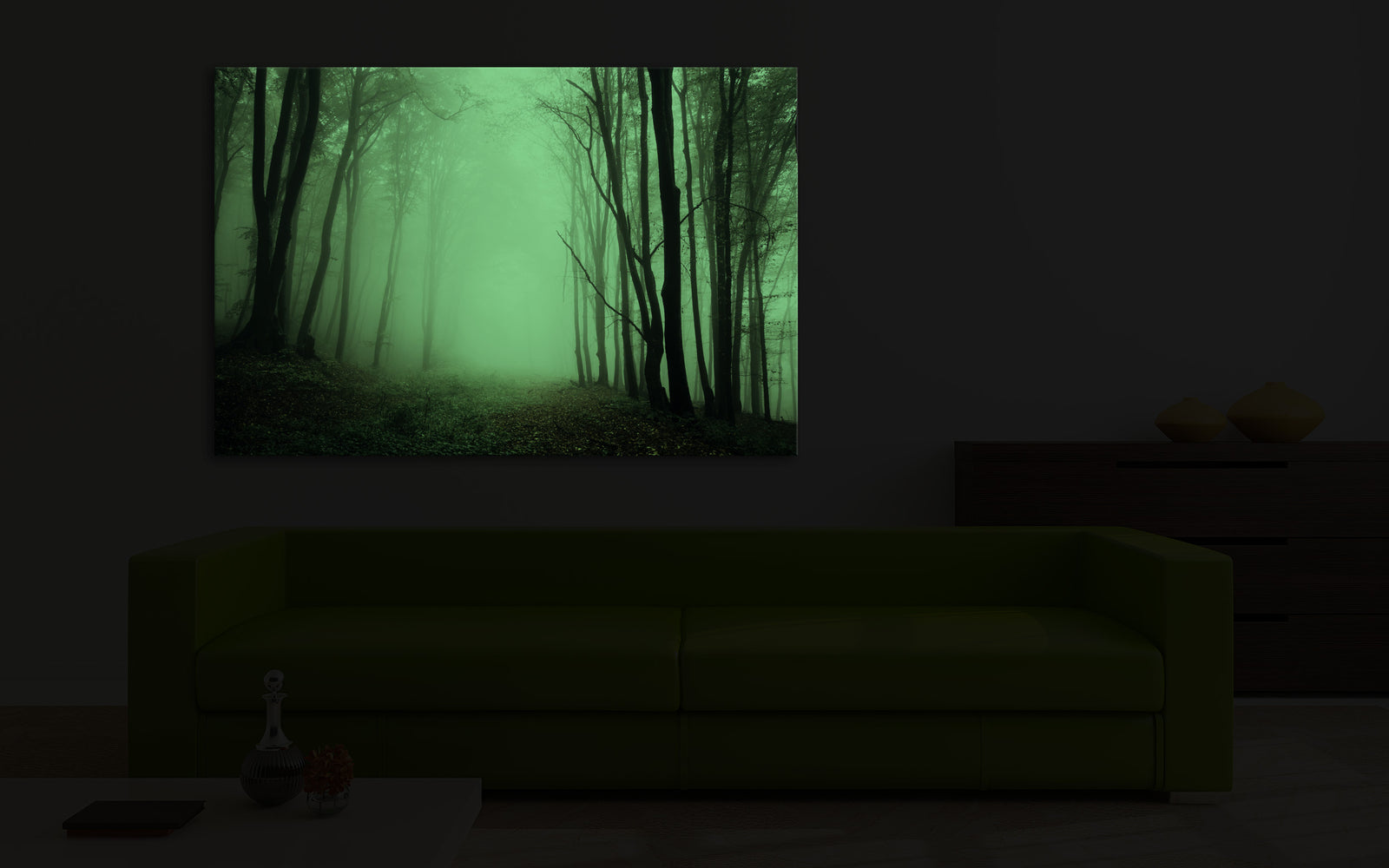Landscapes No. 204, glowing in a room at night