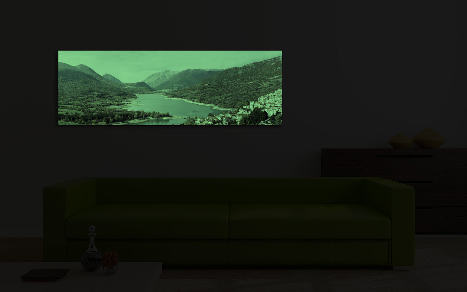 Landscapes No. 205, glowing in a room at night