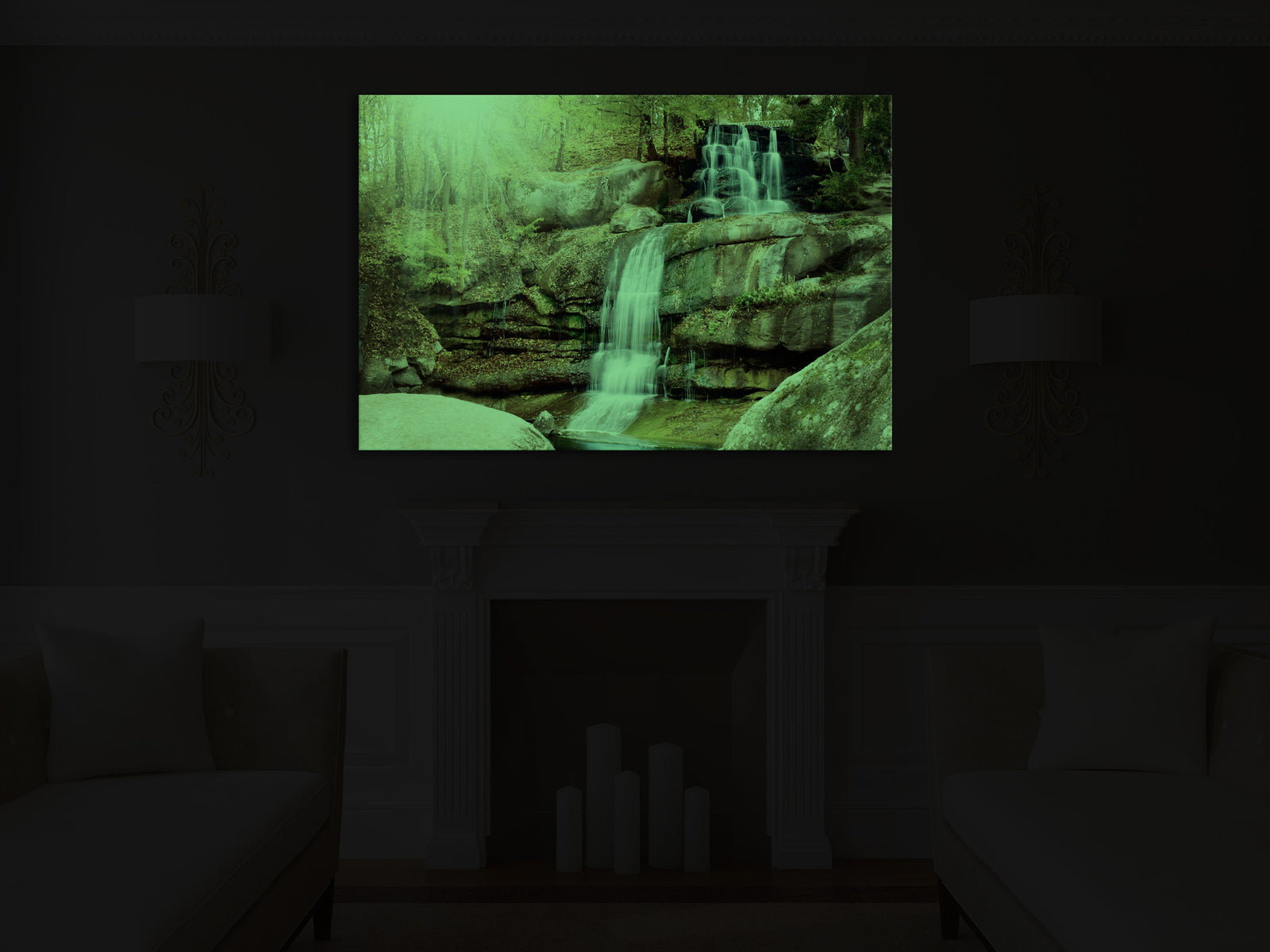 Landscapes No. 206, glowing in a room at night
