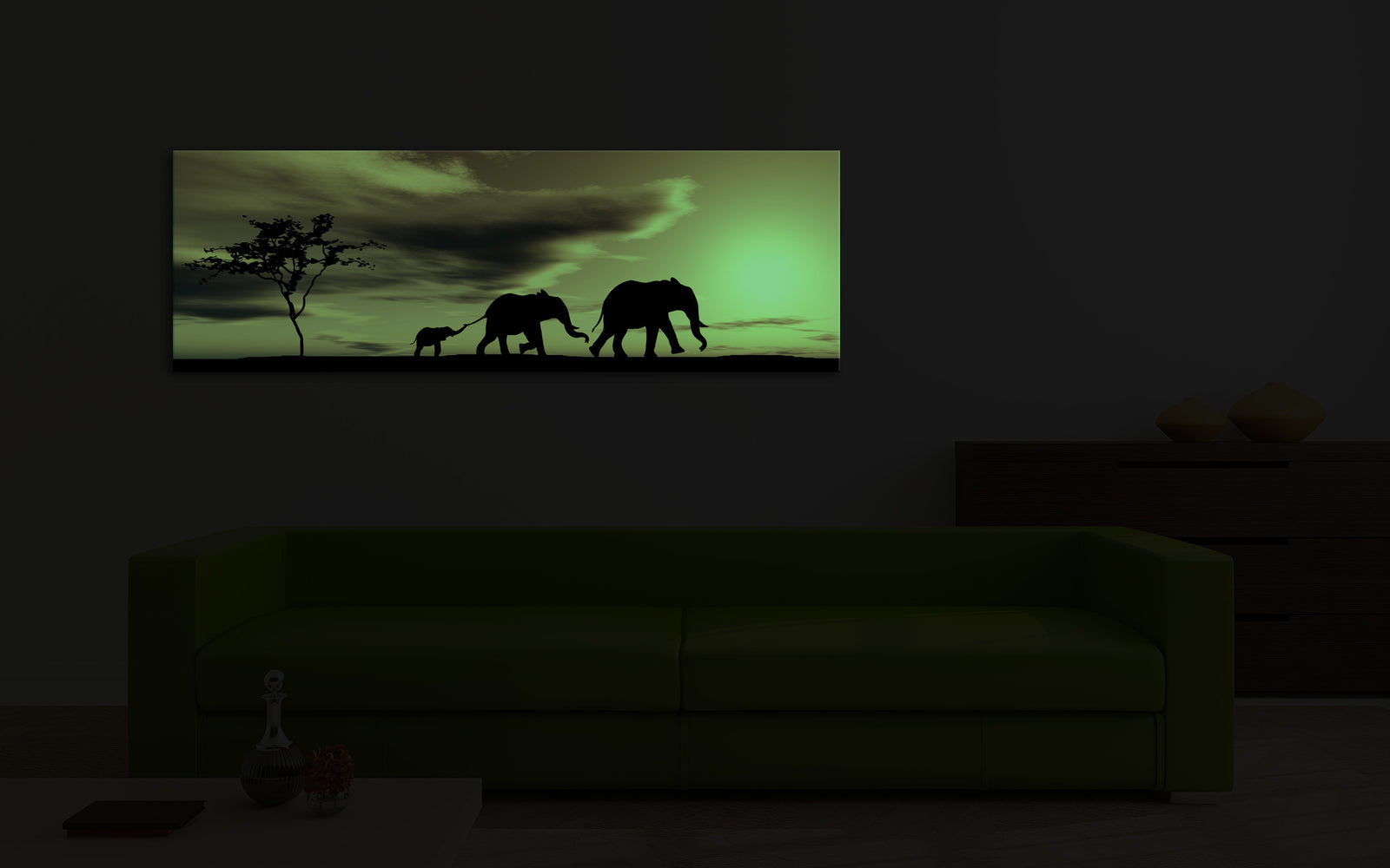Landscapes No. 207, glowing in a room at night