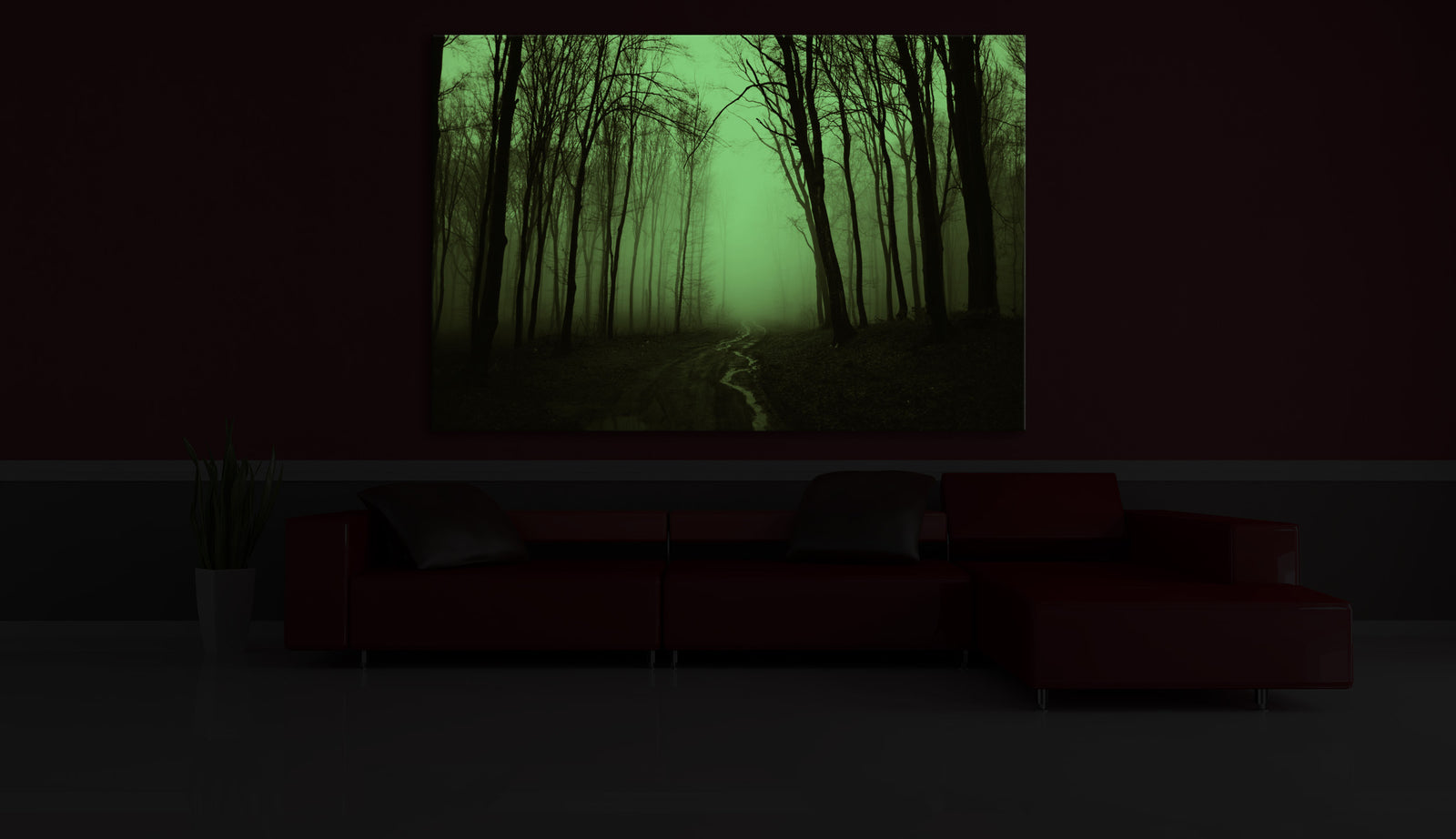 Landscapes No. 208, glowing in a room at night