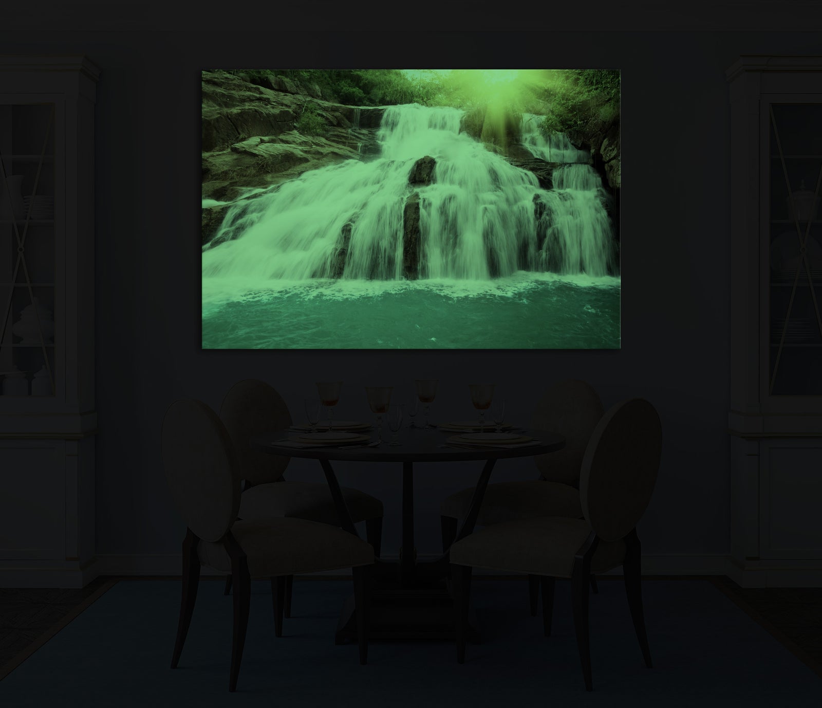 Landscapes No. 209, glowing in a room at night