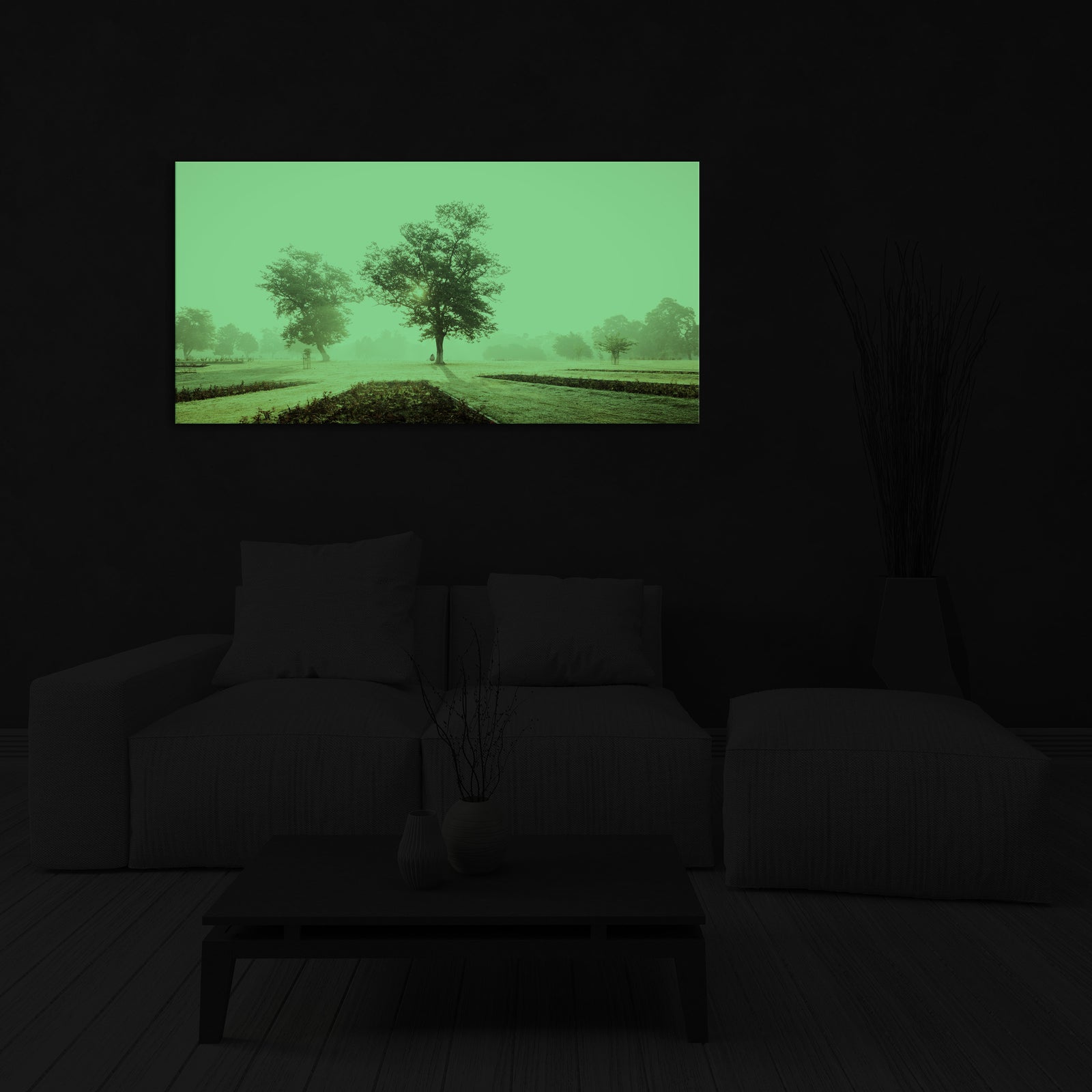 Landscapes No. 211, glowing in a room at night