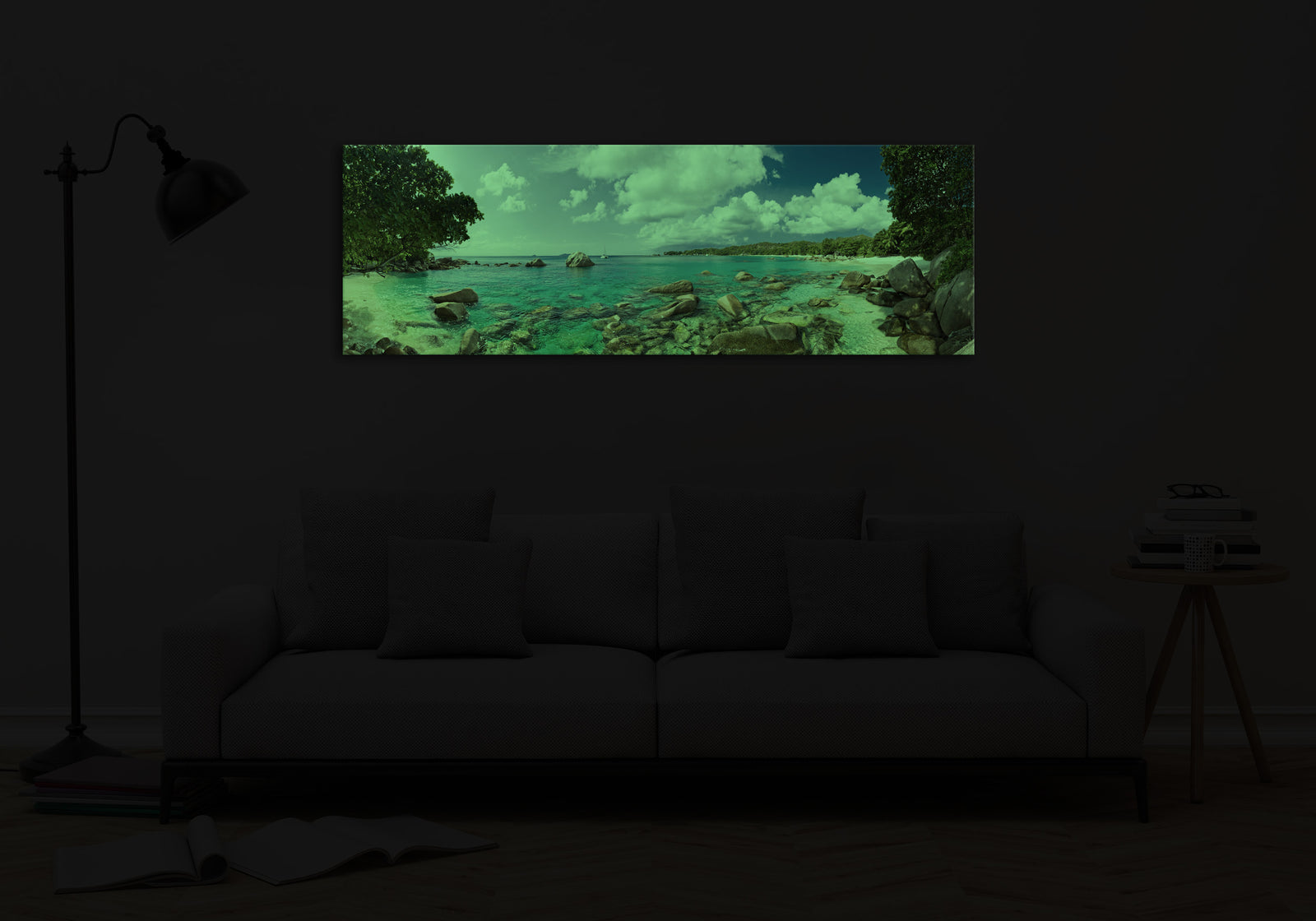 Landscapes No. 212, glowing in a room at night
